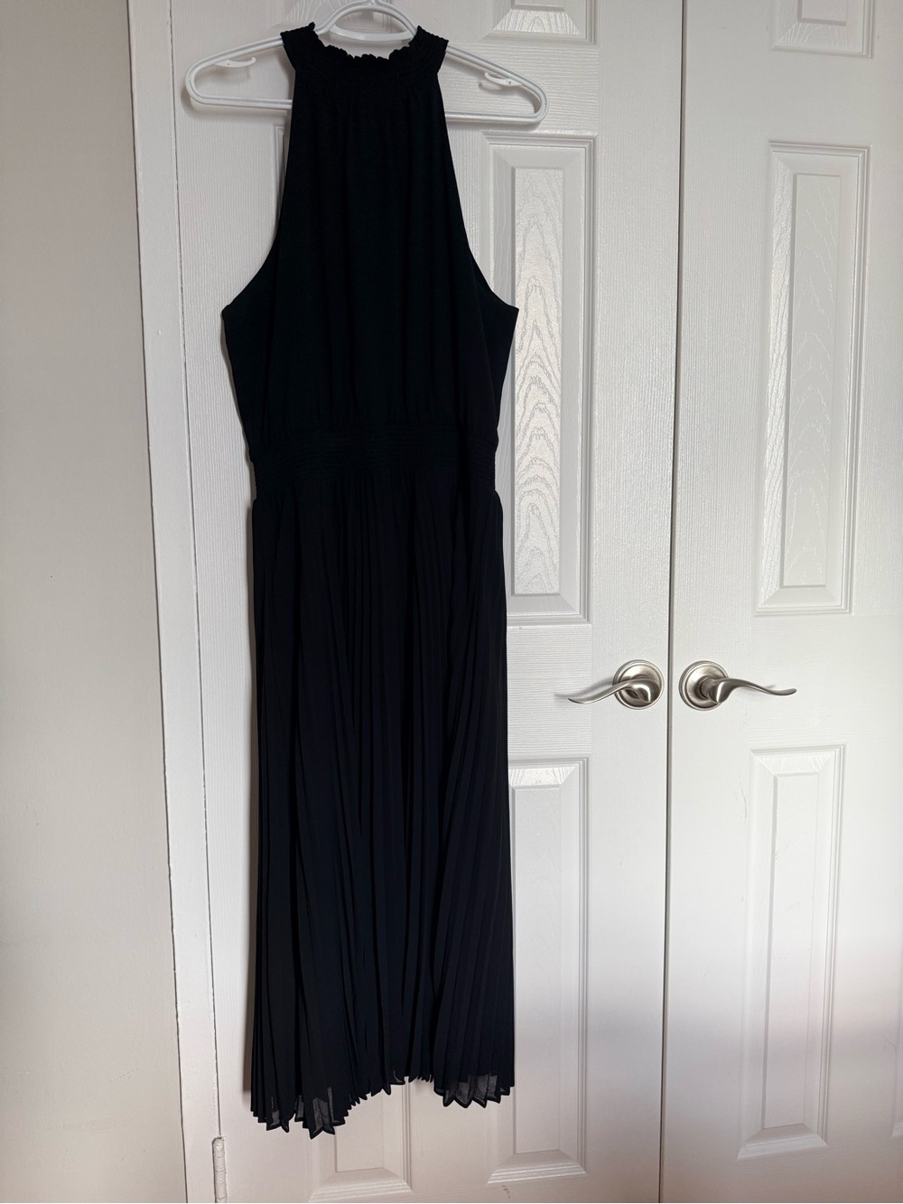 White House Black Market Black Halter Pleated Maxi Dress